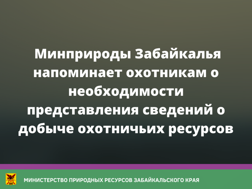  Минприроды Забайкалья напоминает охотникам о необходимости представления сведений о добыче охотничьих ресурсов